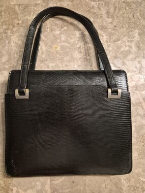 Vintage Saks Fifth Avenue Classic- Made In France-Black Faux-Alligator Clutch